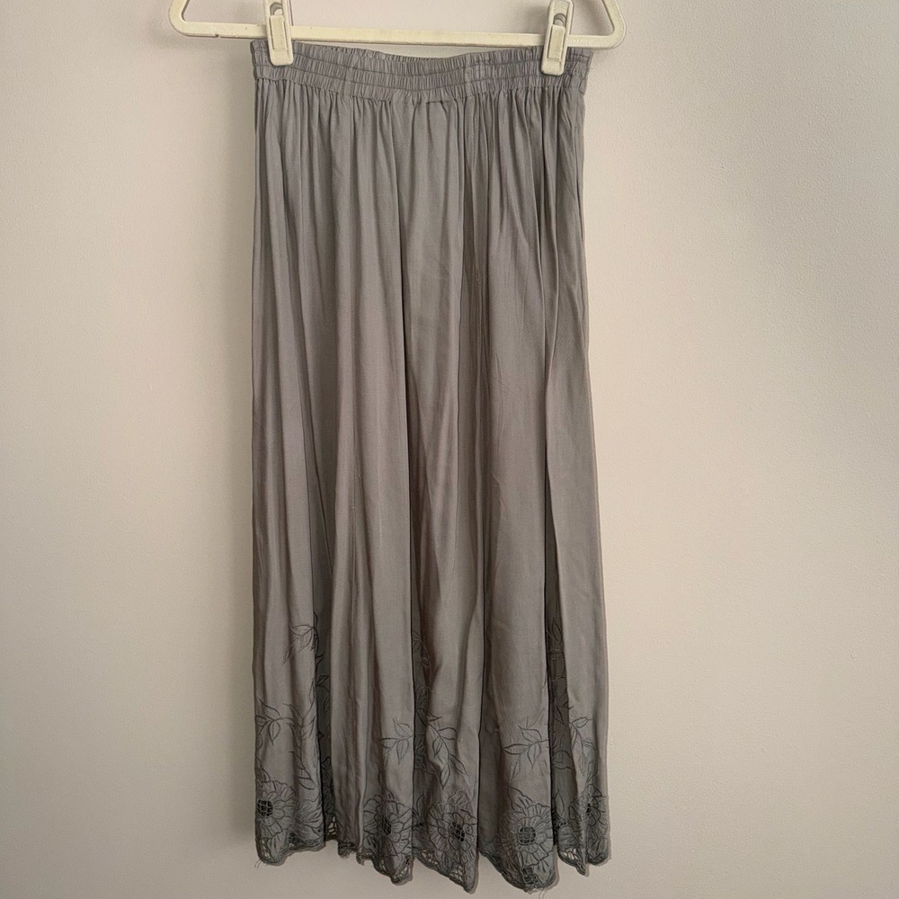 Lee Davis Sage Green Rayon Maxi Skirt Embroidered Floral Eyelet Cottagecore XL